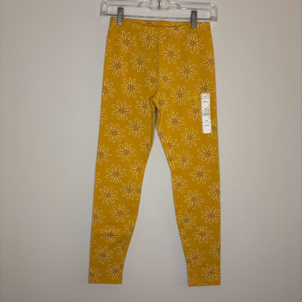 CAT & JACK NEW Legging Girls XL (14-16) Yellow Flower Stretch Cotton Spandex - Picture 3 of 6